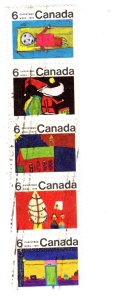 Scott #524-28,  Stamps 6c Christmas Strip of 5, 1970