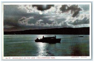 c1910 Moonlight Lake Moon Night Ferry Boat Yellowstone Park Wyoming WY Postcard