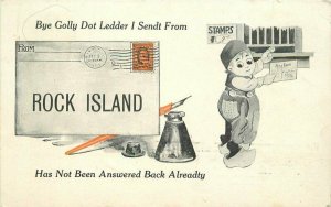 Rock Island Illinois Civic Booster Dutch Boy Inkwell Artist Postcard 21-4570