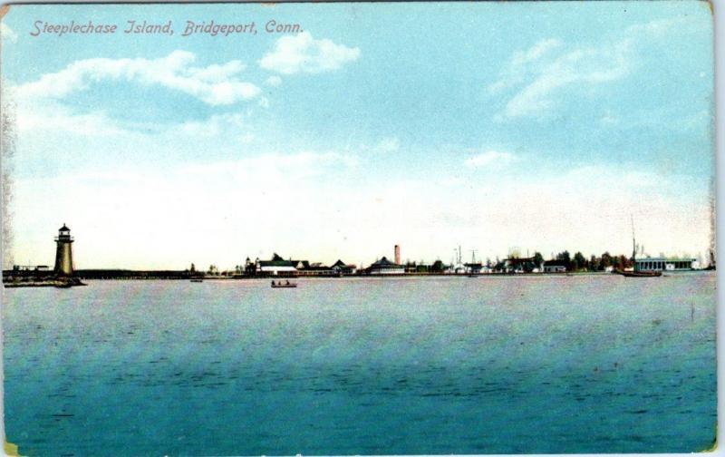 BRIDGEPORT, Connecticut  CT   STEEPLECHASE ISLAND  Light House 1910  Postcard