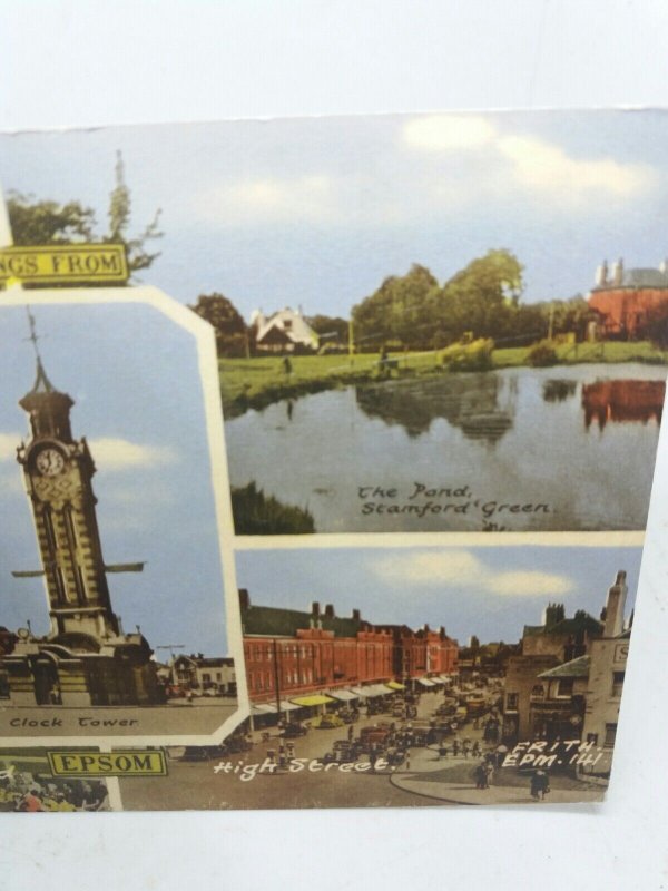 Epsom Surrey Unused HQ Vintage Friths Series Multiview Postcard Grandstand Pond
