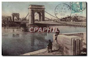 Old Postcard Beaucaire The Suspension Bridge Children