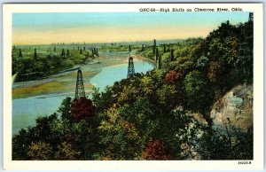 c1960s Cimarron River, OK High Bluffs Oil Well Towers Derrick Vtg Chrome PC A312