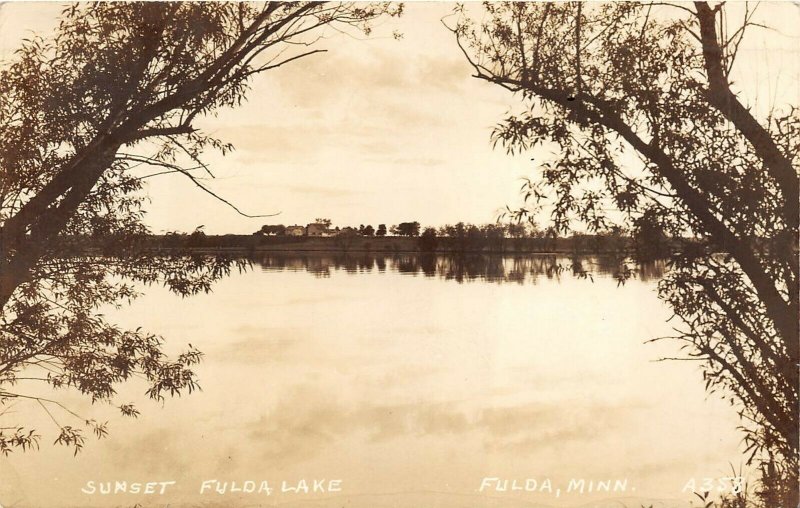 Fulda Minnesota 1939 RPPC Real Photo Postcard Sunset Fulda Lake