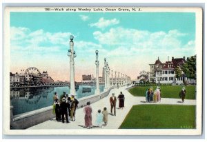 Ocean Grove New Jersey Postcard Walk Along Wesley Lake Scene c1920's Vintage