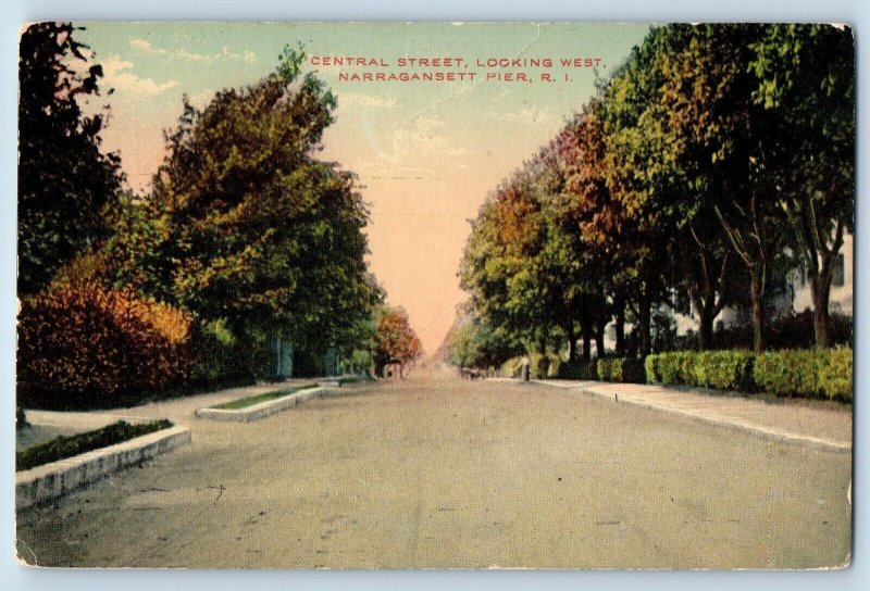 Narragansett Rhode Island Postcard Central Street Looking West Scene Road 1910