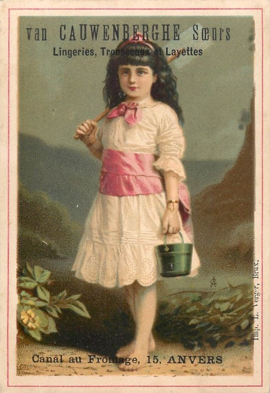 Lot of 4 early chromos lovely drawn children scenes advertising van Cauwenberghe