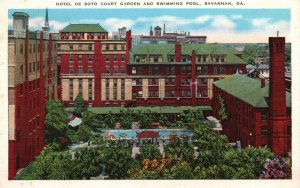 1940s Hotel De Sotto Court Garden & Swimming Pool Savannah GA Posted Postcard