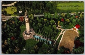 Vtg Birmingham Alabama AL Aerial View Vulcan Park Monument Waterfalls Postcard