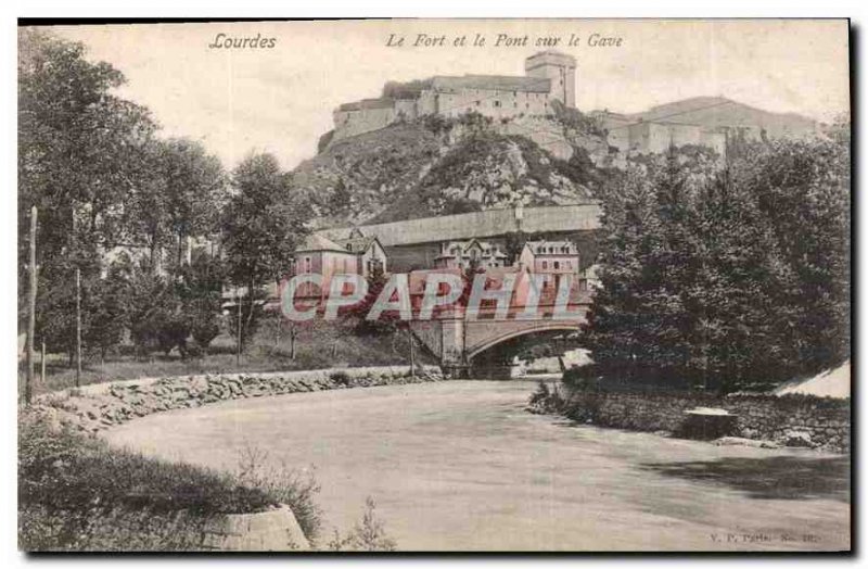 Postcard Lourdes Old Fort and the Bridge over the River Gave