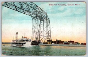 Steamer Newsboy, Duluth, Minnesota, Antique 1909 Postcard, Flag Cancel