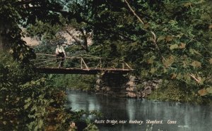 Vintage Postcard Rustic Bridge Near Roxbury Forest River Stamford Connecticut CT