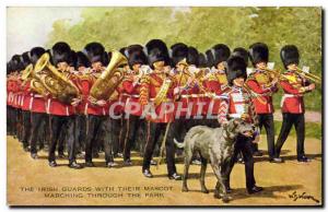 Old Postcard The Irish Guards Army With Their Dog mascot