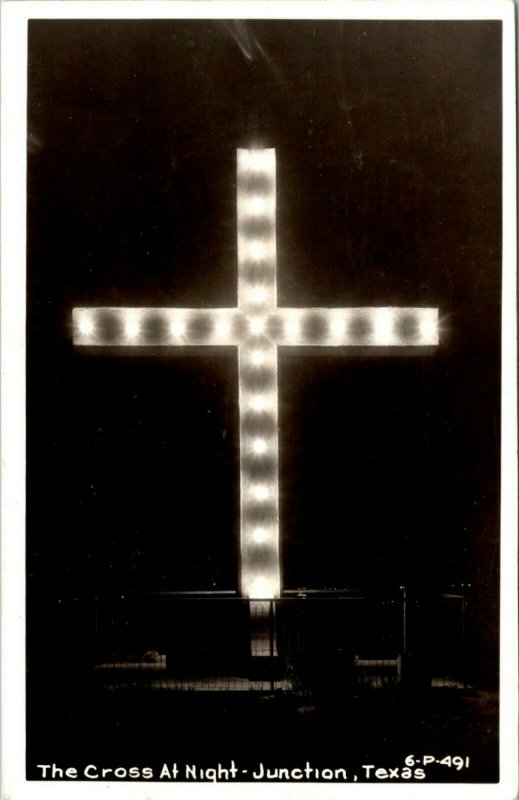 RPPC Junction Texas Illuminated Cross at Night - A19