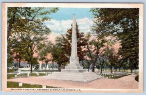 1920-30's CONFEDERATE SOLDIERS MONUMENT OAKWOOD CEMETERY RICHMOND VA POSTCARD