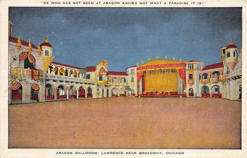 Chicago Illinois 1940s Postcard Aragon Ballroom Stage and Dance Floor