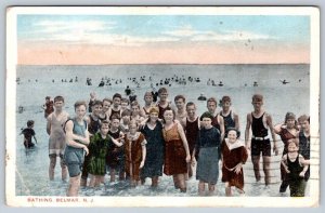 Young Crowd, Bathing, Belmar New Jersey, Antique 1917  S. Strauss Postcard