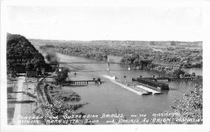 Iowa 1940s Prairie Du Chien Wisconsin Pontoon Bridges RPPC Photo Postcard 5047