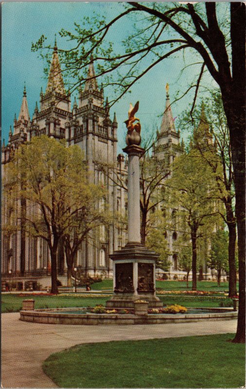 Seagull Monument and Mormon Temple Salt Lake City Utah Postcard PC404