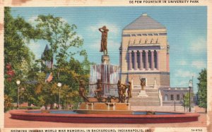 Vintage Postcard De Pew Fountain In University Park War Memorial Indianapolis IN