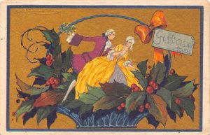 Art Deco by Tito Corbella Couple Flirting Giant Holy Tree Basket postcard B901