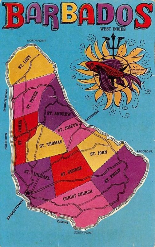 Barbados Map Barbados West Indies 1970 