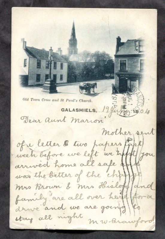 dc640 - GALASHIELS Scotland 1904 Old Town Cross. Store. Postcard