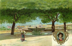 italy, ROMA ROME, Panorama, Costumes (1903) Painted Postcard