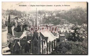 Old Postcard Fougeres The Church of Saint Sulpice (classee) left the Chateau