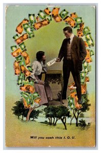 Romance Will You Cash This IOU Money Wreath UNP Unused DB Postcard U8