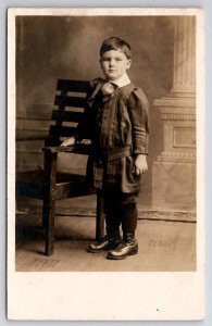 RPPC Darling Edwardian Boy Walter 1913 Studio Portrait Real Photo Postcard J35