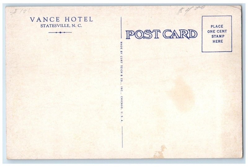 c1930's Vance Hotel Statesville North Carolina NC Multiview Vintage Postcard