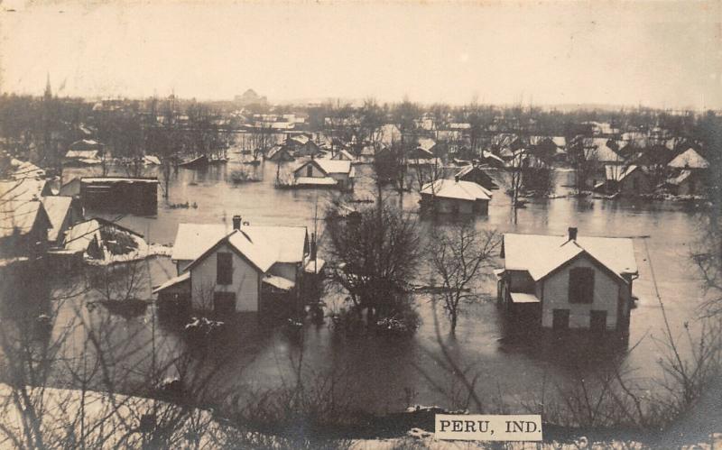 Peru Indiana~Homes Half-Way Under Water~Aerial View Flood Scene~RPPC Easter 1913 