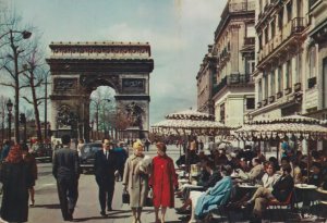 VINTAGE POSTCARD STREET SCENE AT ARC DE TRIOMPHE CHAMPS-ELYSEES 1961