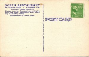 Linen Postcard Goff's Restaurant in Waukesha, Wisconsin~136568