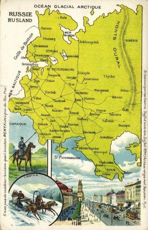 russia, MAP Postcard, Armed Cosack, Troika, St. Petersburg (1910s) Remy Paste