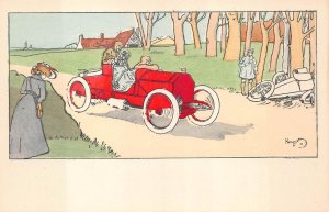 CAR RACING ACCIDENT FRANCE NO. 7 ARTIST SIGNED HARRY ELIOTT POSTCARD (c. 1910)