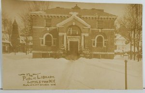 Littleton NH The Public Library Winter Scene c1926 Real Photo Postcard O12