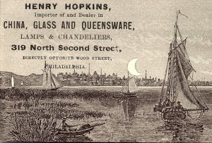 1880s PHILADELPHIA HENRY HOPKINS DEALER CHINA GLASS VICTORIAN TRADE CARD P139