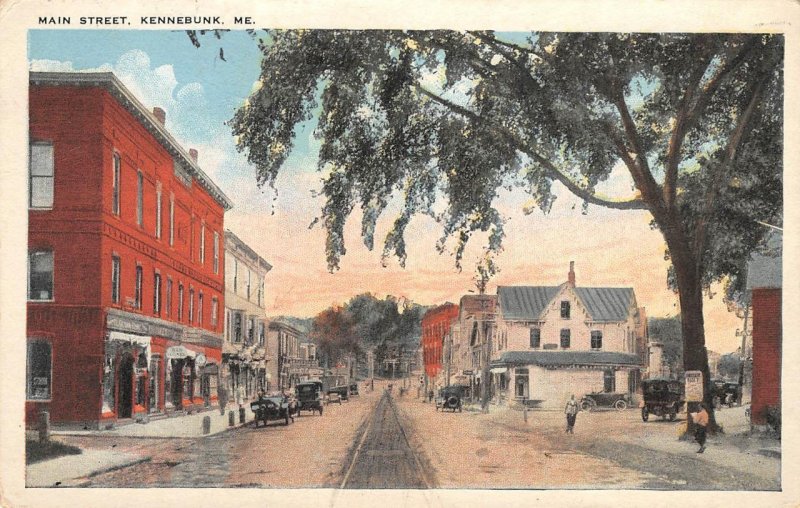 Main Street Scene, Kennebunk, Maine York County ca 1920s Rare Vintage Postcard 