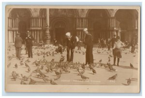 c1920's Venice Italy, US Sailors Feeding Pigeons RPPC Photo Unposted Postcard 