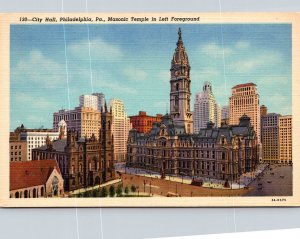 Pennsylvania Philadelphia City Hall With Masonic Temple In Left Foreground Cu...