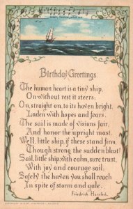 Vintage Postcard 1910's Birthday Greetings The Human Heart Is A Tiny Ship