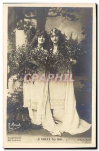 Old Postcard Folklore Women Worship mistletoe