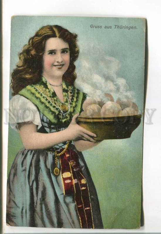 485502 Germany Greetings from Thuringia girl with local delicacies Vintage