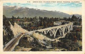 Pasadena California 1930 Postcard Arroyo Seco Colorado Street Bridge