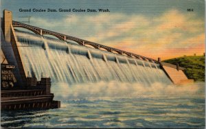 Vtg 1940s Grand Coulee Dam Columbia River Washington WA Linen Postcard