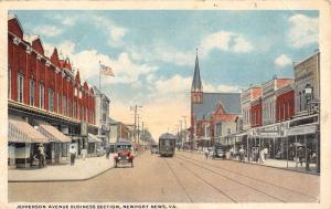 Newport News Virginia Jefferson Ave Street Scene Antique Postcard K24865