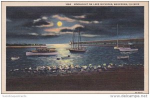 Illinois Waukegan Moonlight On Lake Michigan 1943 Curteich