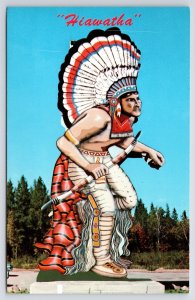Native Americana~Hiawatha Sign @ Gift Shop Munising Michigan~Vintage Postcard